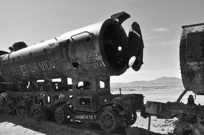 Train cemetary on the way to Uyuni Salt Flats in Bolivia